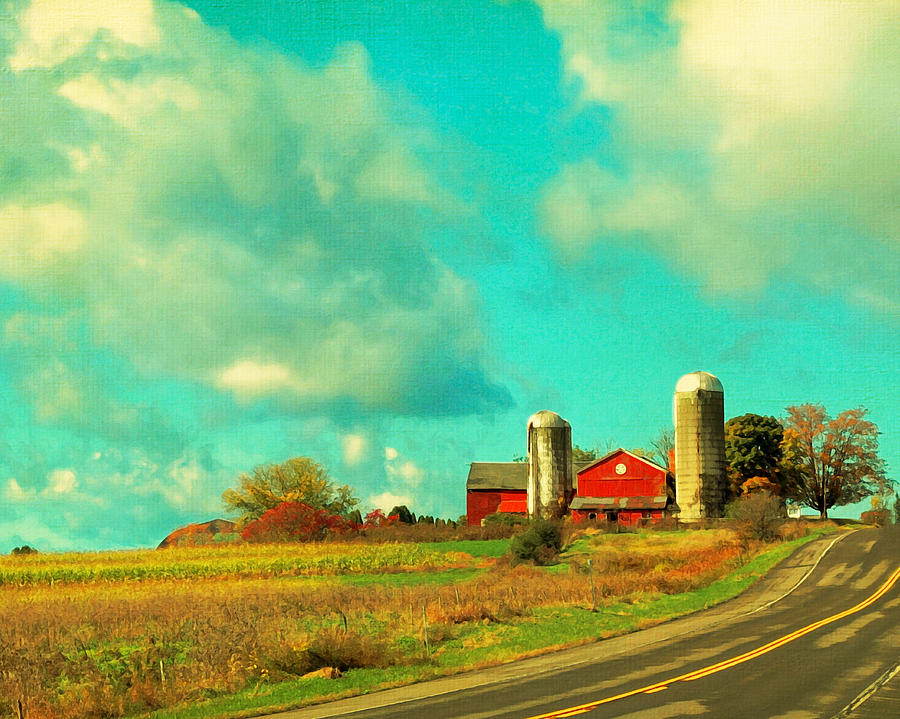 Fall Photograph - Red Barn Blue Sky by Brooke T Ryan