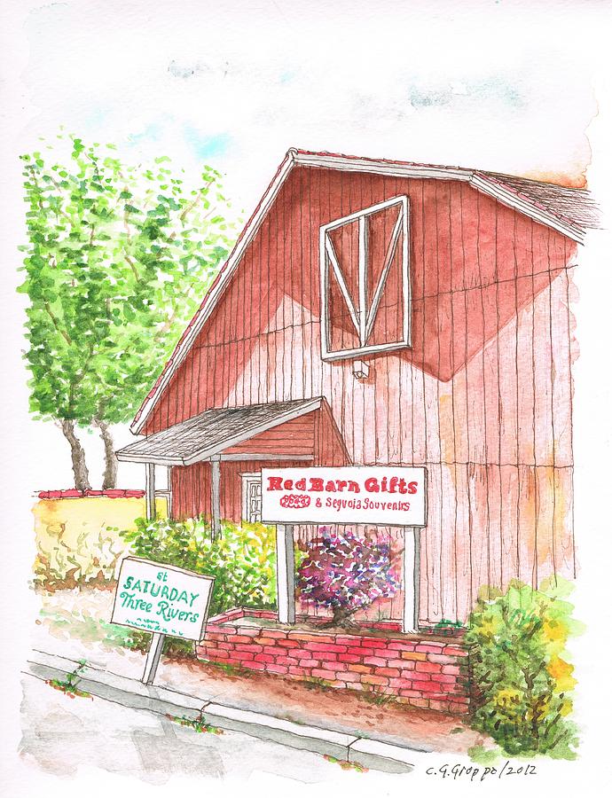 Red Barn Gift Shop in Three Rivers, California Painting by Carlos G Groppa