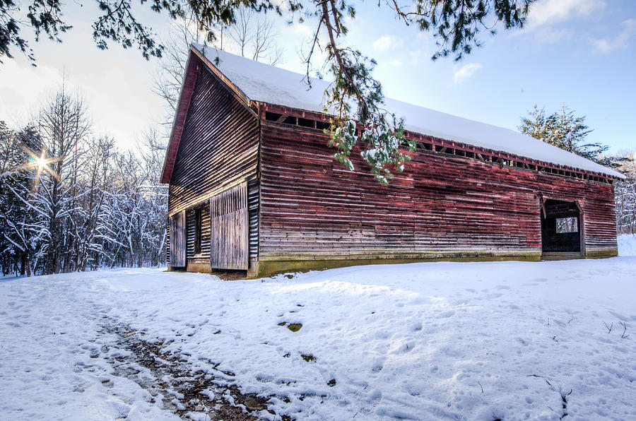Winter Photograph - Red Barn in Cades Cove by Lori Douthat