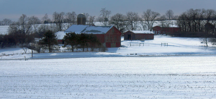 Red Barn In Snow Cover Photograph
