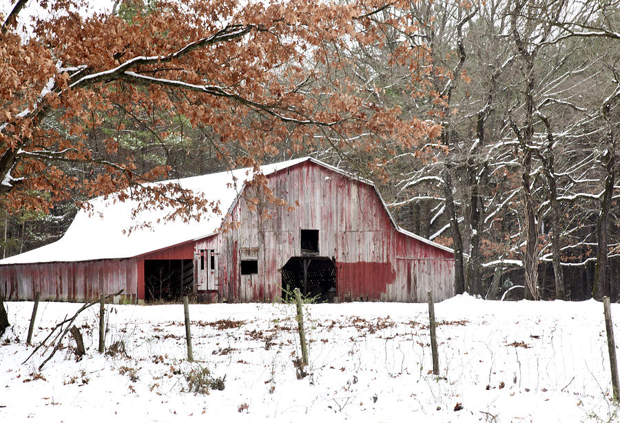 Red Barn in Snow Photograph by Robert Camp