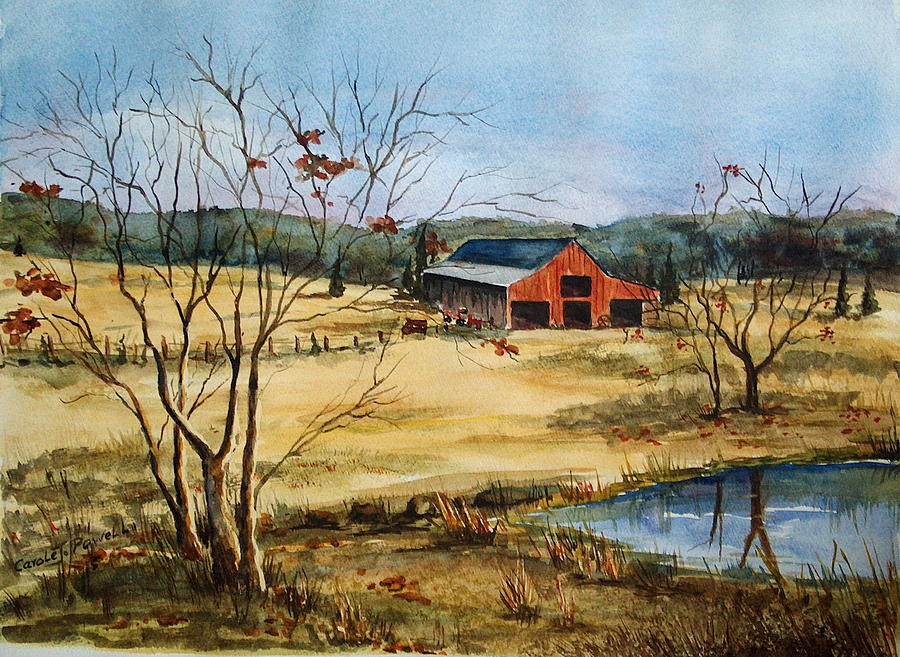 Red Barn in the Fall Painting by Carole Powell
