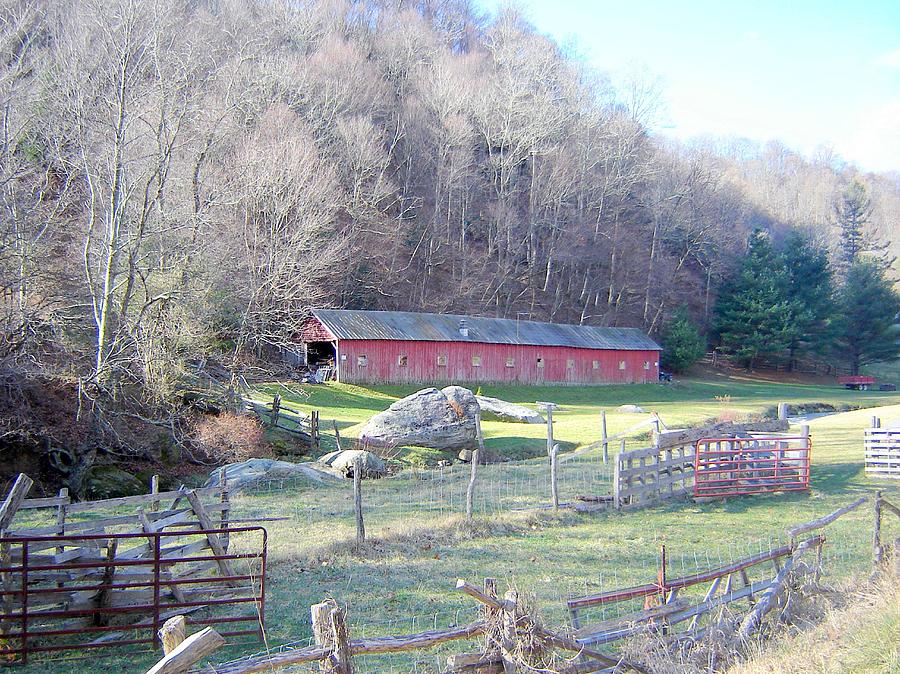 Red Barn in the Mountains Photograph by Bill TALICH