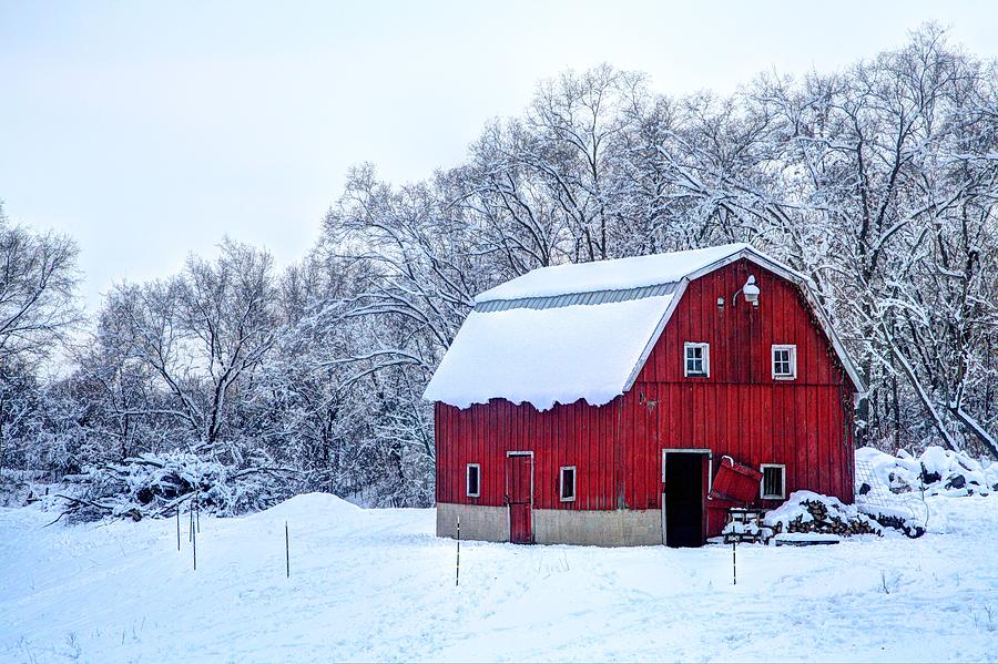 Red Barn in Winter Photograph by Coby Cooper