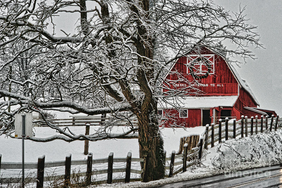 Red Barn in Winter HDROB4761-13 Photograph by Randy Harris