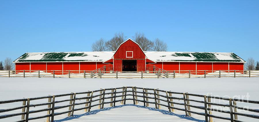 Red Barn In Winter Photograph by Les Palenik