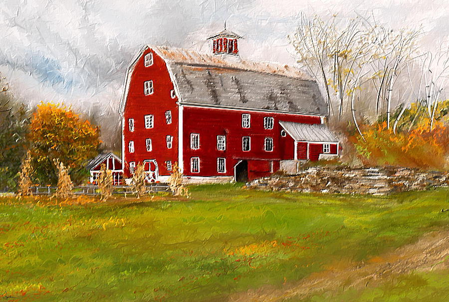 Red Barn in Woodstock Vermont- Red Barn Art Painting by Lourry Legarde