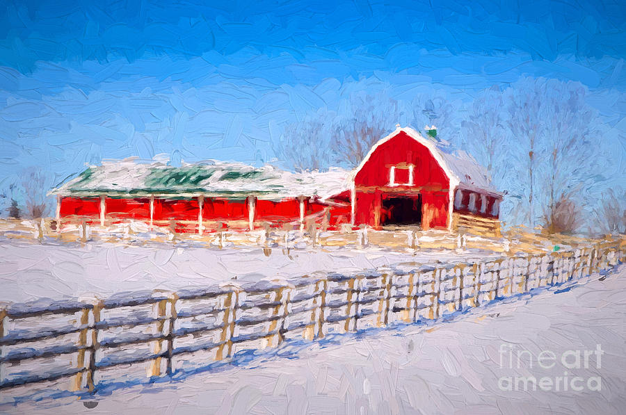 Red barn - painterly Photograph by Les Palenik