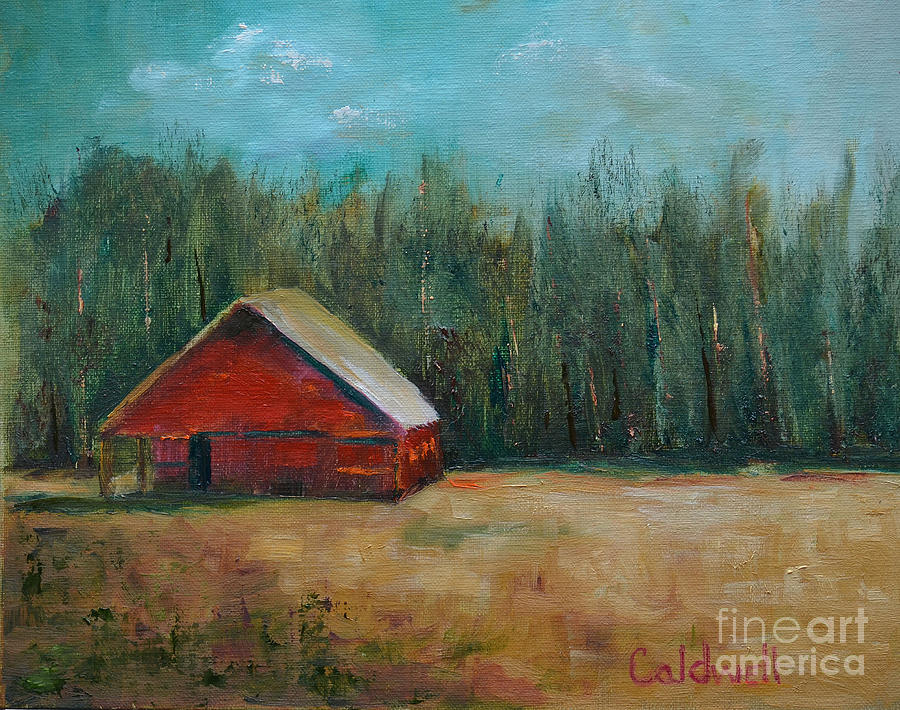 Red Barn Painting by Patricia Caldwell