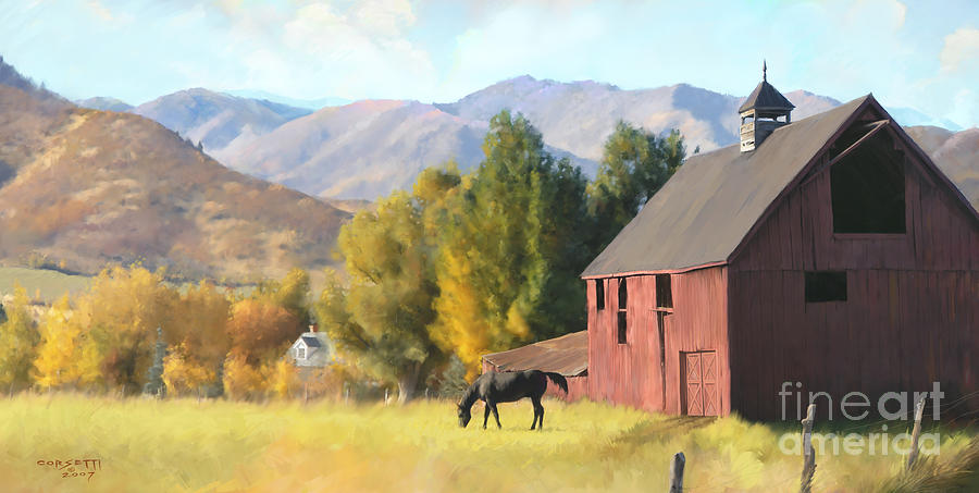 Red Barn Painting by Robert Corsetti