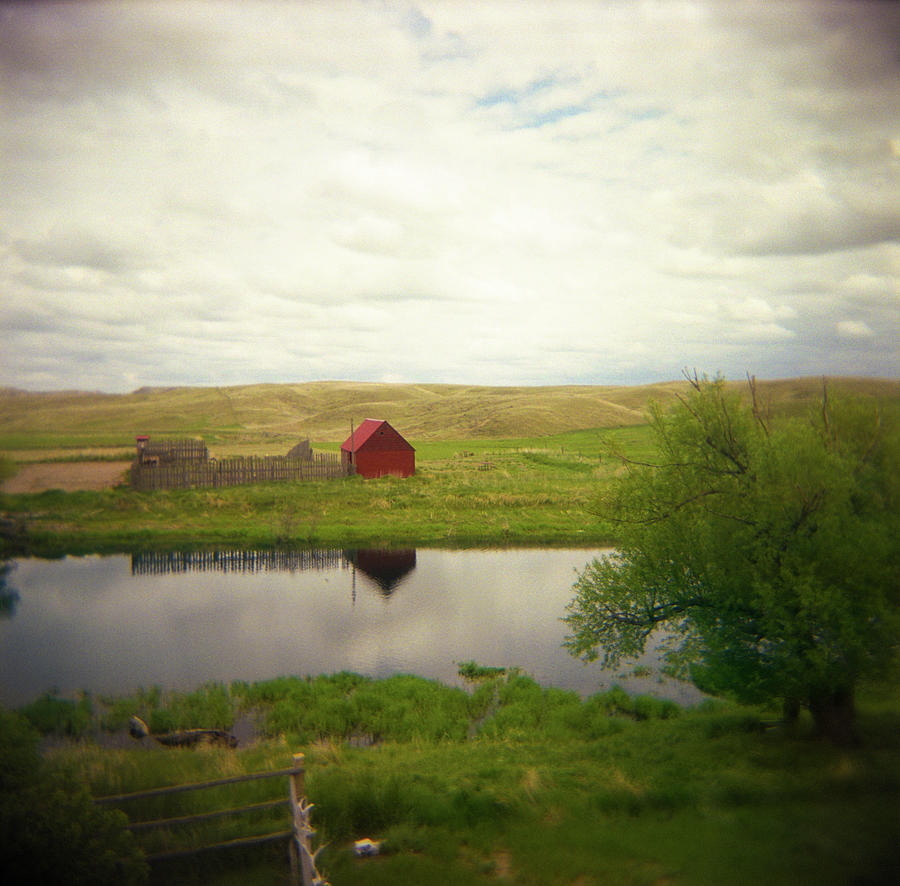 Red Barn With Creek, Fields And Rolling Photograph by Lori Andrews