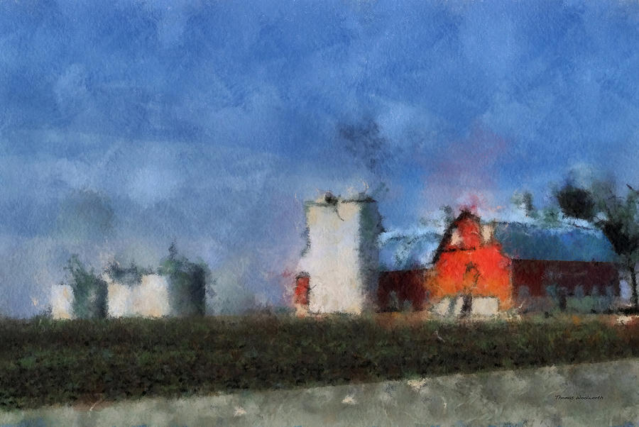 Barn Photograph - Red Barn with Silos Photo Art 03 by Thomas Woolworth