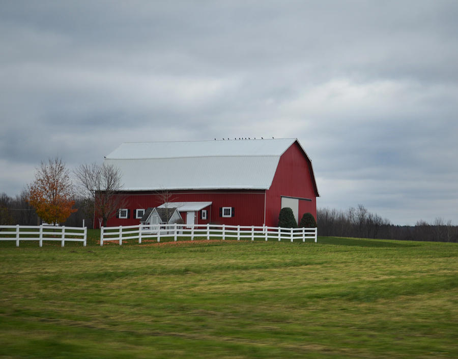 Red Barn with White Fence Photograph by Maggy Marsh