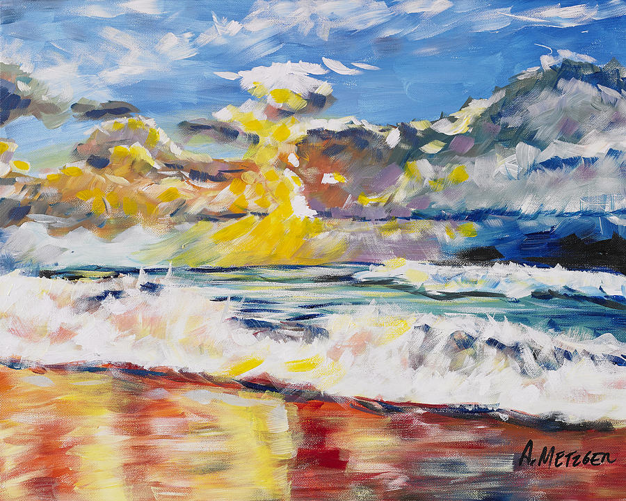 Red Beach Painting by Alan Metzger