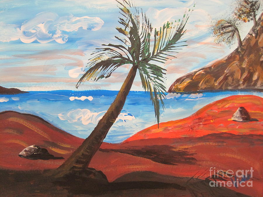 Red Beach Painting by Judy Via-Wolff