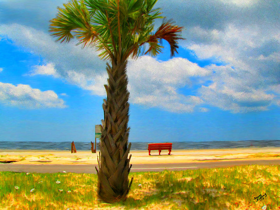 Red Bench On The Beach Painting by Bruce Nutting