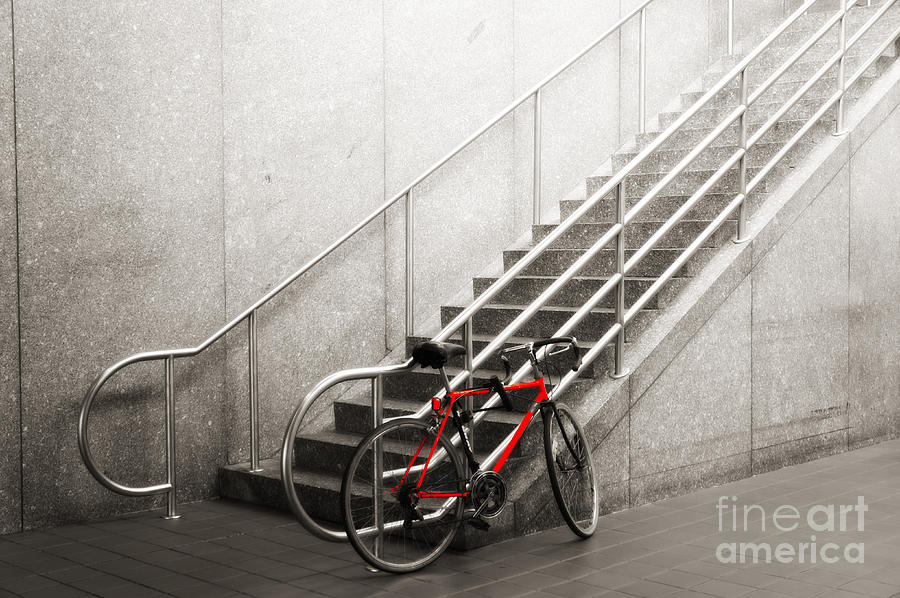 Black And White Photograph - Red Bicycle by Nikki Rosenberg