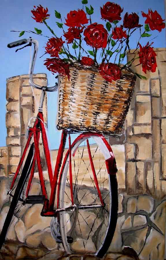 Red Bicycle Painting by Sunel De Lange