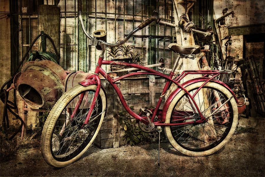 Raleigh Photograph - Red Bike by Debra and Dave Vanderlaan