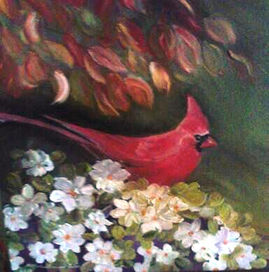 Bird Painting - Red bird by Mary h spencer hollis Driskell