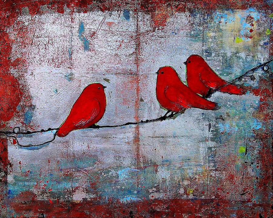Bird Painting - Red Birds Let It Be by Blenda Studio
