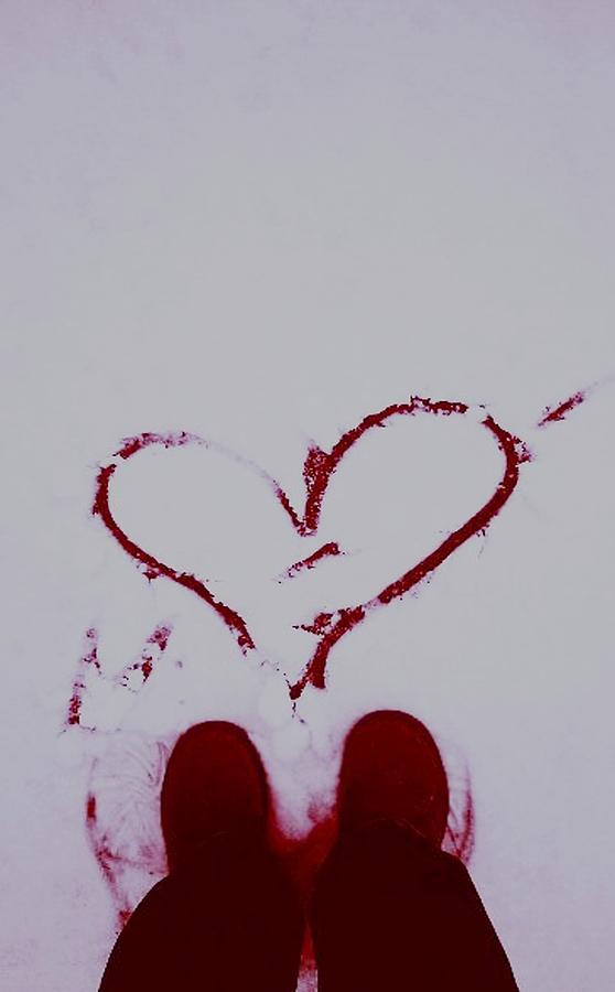 Red blood hear drawn on snowy valentines day Photograph by Image by Veronica Moloney