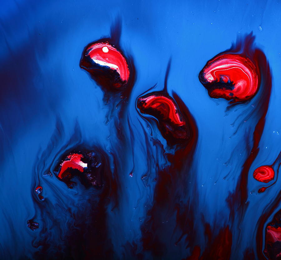 Red Blue Abstract Art Organic Flowers by Kredart Painting by Serg Wiaderny