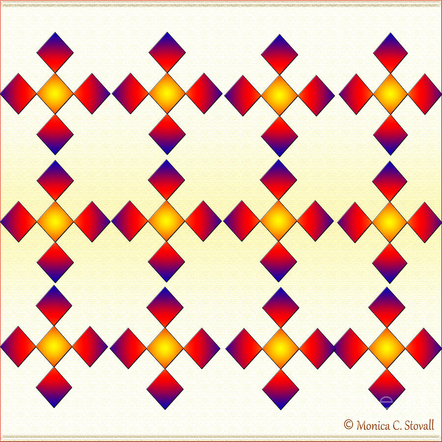 Red Blue Gold Diamonds on White and Pale Yellow Design Digital Art by Monica C Stovall