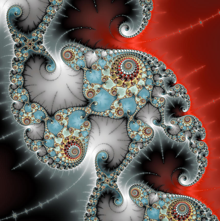 Red blue grey math fractal art square format Digital Art by Matthias Hauser