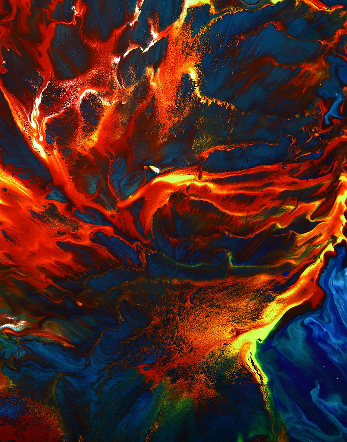 Red Blue Modern Abstract Art Fluid Paintingfirestorm By