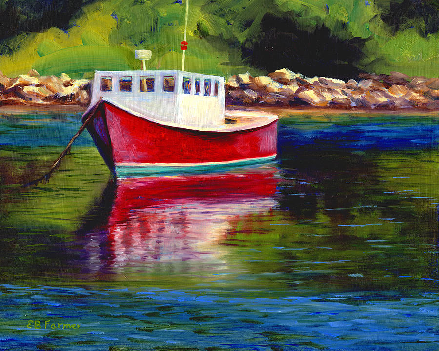 Red Boat, Rockport, ME Painting by Elaine Farmer