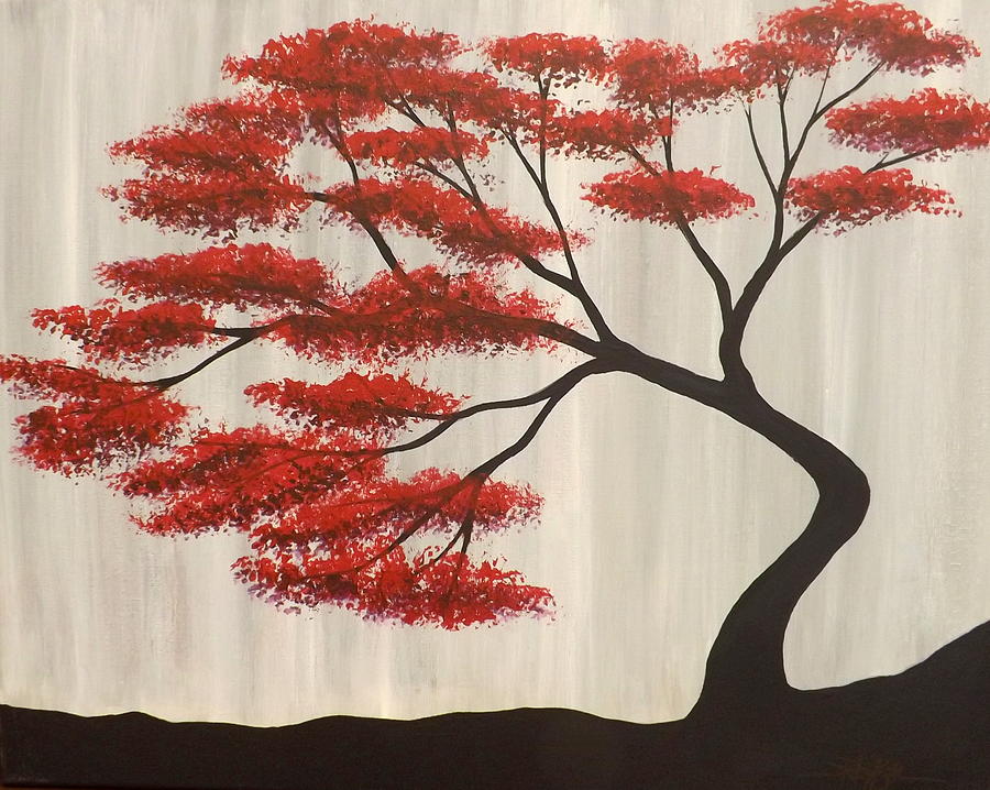 Red Bonsai Painting by Darren Robinson