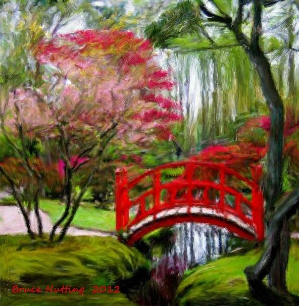 Bridge Painting - Red Bride in a Park by Bruce Nutting