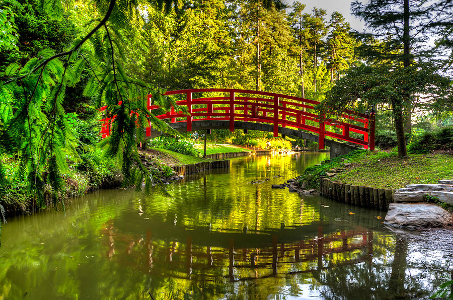 Red Bridge at Duke Gardens Photograph by Anthony Doudt