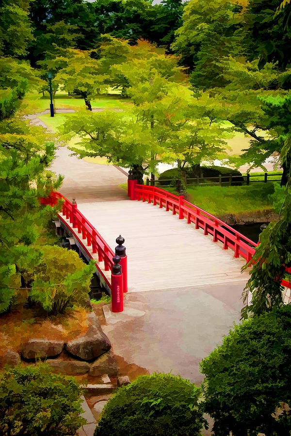 Red Bridge in Hirosaki Park Japan Photograph by David Smith
