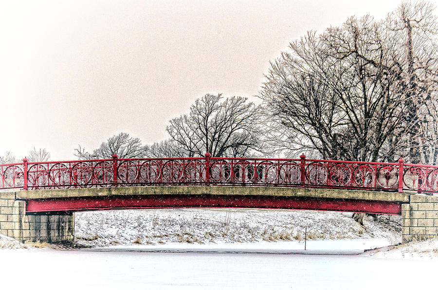 Red Bridge in Winter Photograph by Winnie Chrzanowski