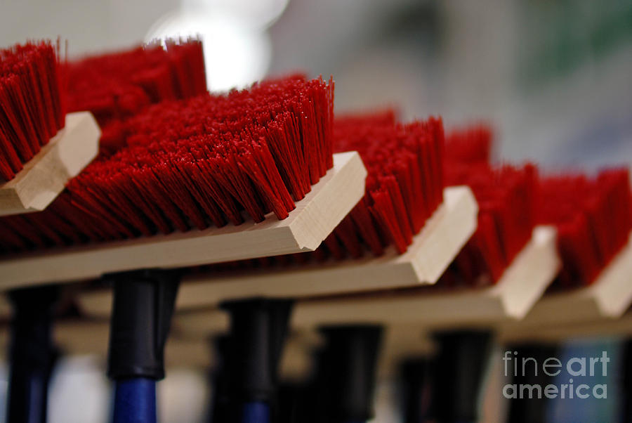 Brush Photograph - Red Bristled Push Brooms by Amy Cicconi