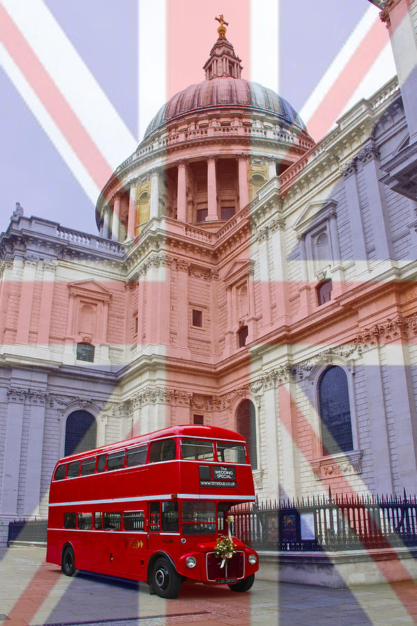 Red Bus and St Pauls Union Jack Flag Photograph by David French