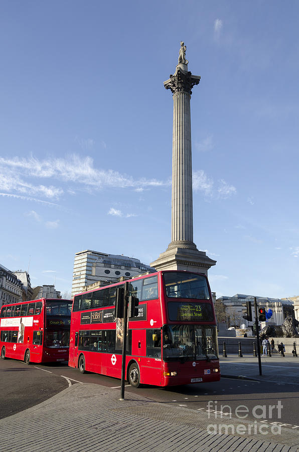Red bus at Trafalgar Square Photograph by Steev Stamford