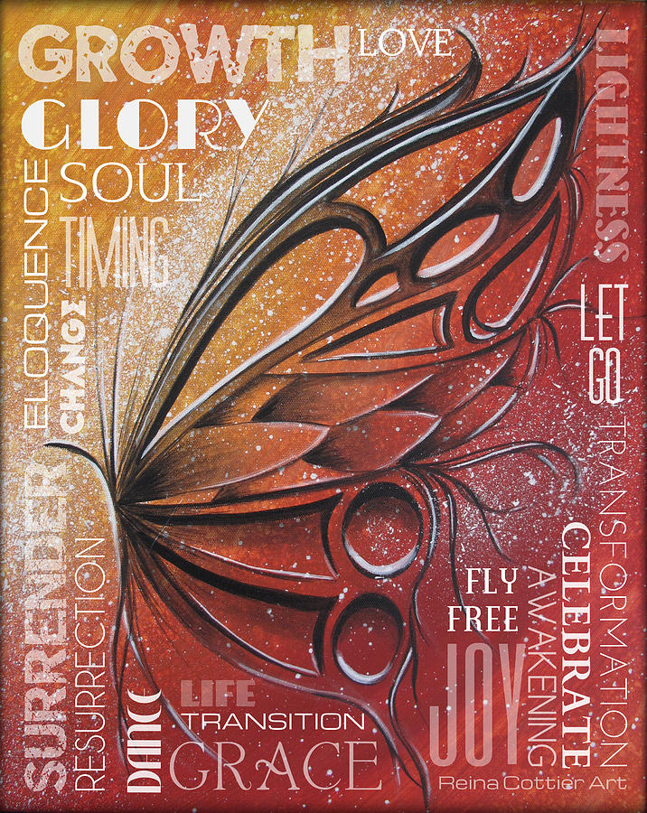 Red Butterfly Wordart Painting by Reina Cottier