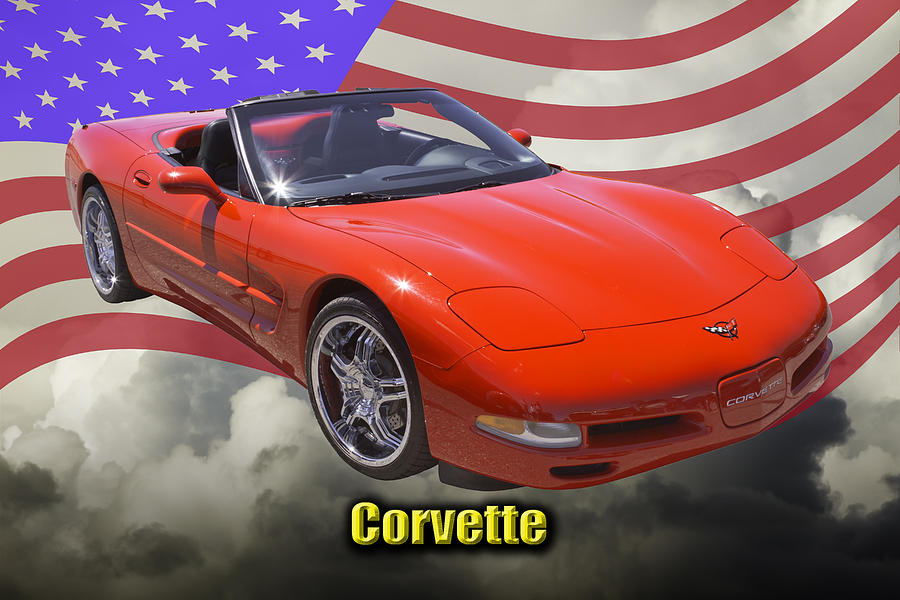 Flag Photograph - Red C5 Corvette convertible Muscle Car by Keith Webber Jr