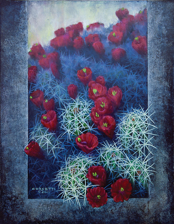 Red Cactus Painting by Robert Corsetti