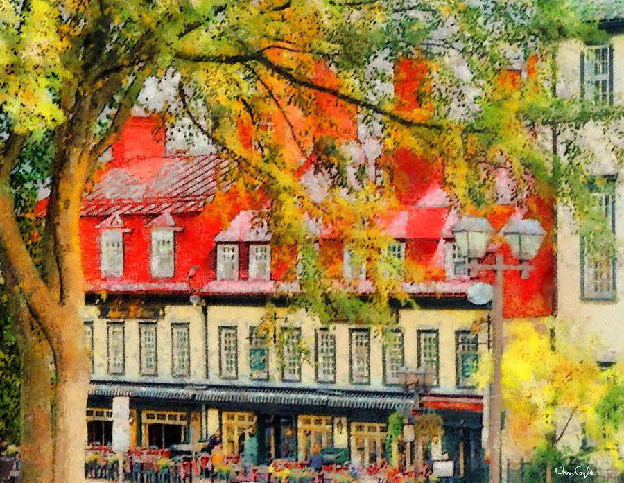 Tree Digital Art - Red Cafe in Quebec by Chris Coyle