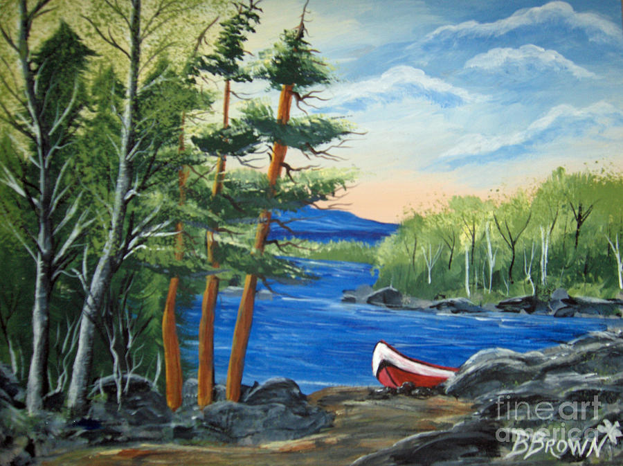Red Canoe Painting by Brenda Brown