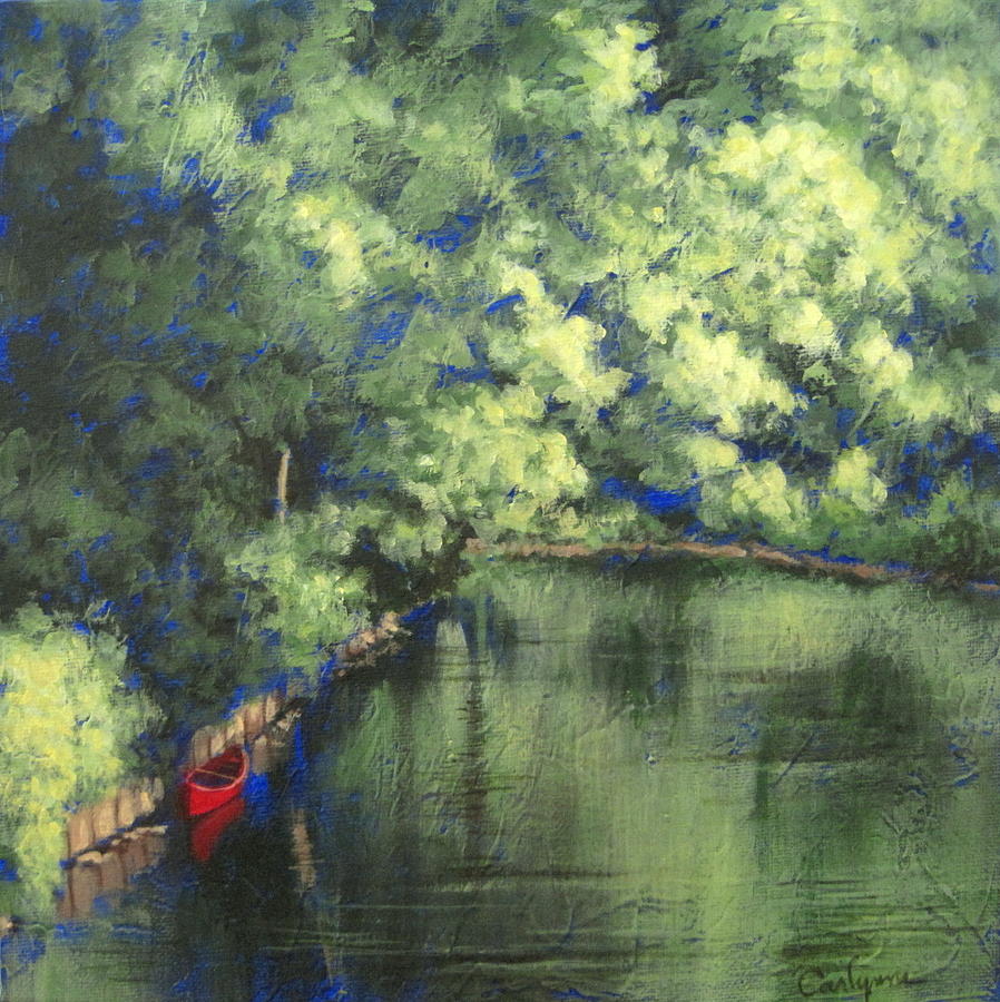 Tree Painting - Red Canoe by Carlynne Hershberger