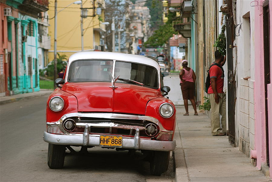 Red Car in Havana Photograph by Louise Morgan