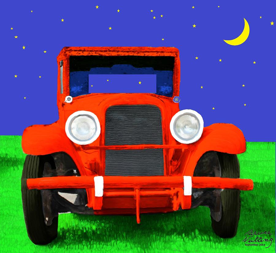 Red Car Under the Moonlight Painting by Bruce Nutting
