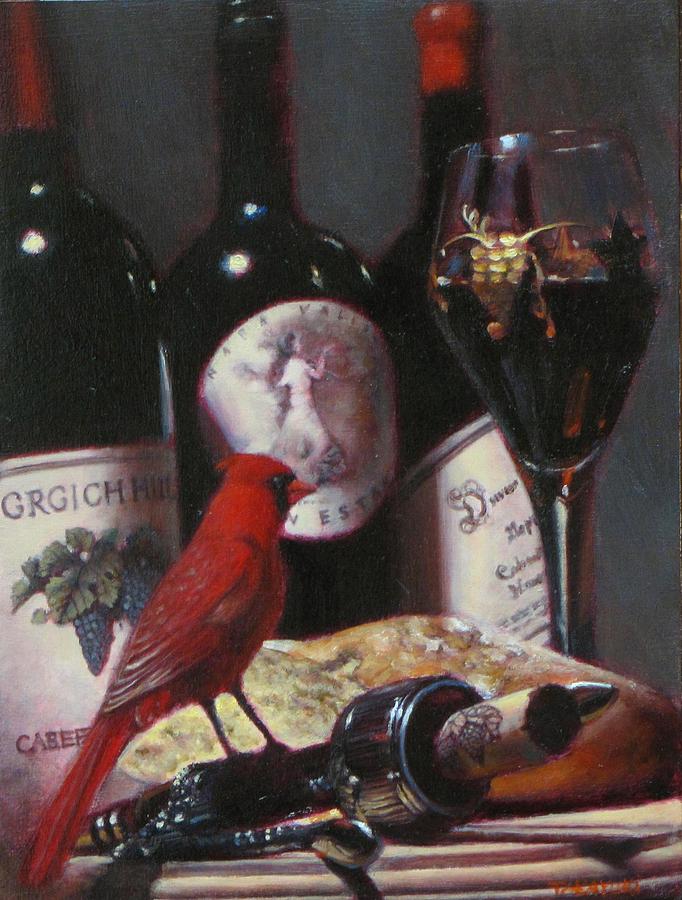 Wine Beverage Painting - Red Cardinal With Red Wine 2 by Takayuki Harada