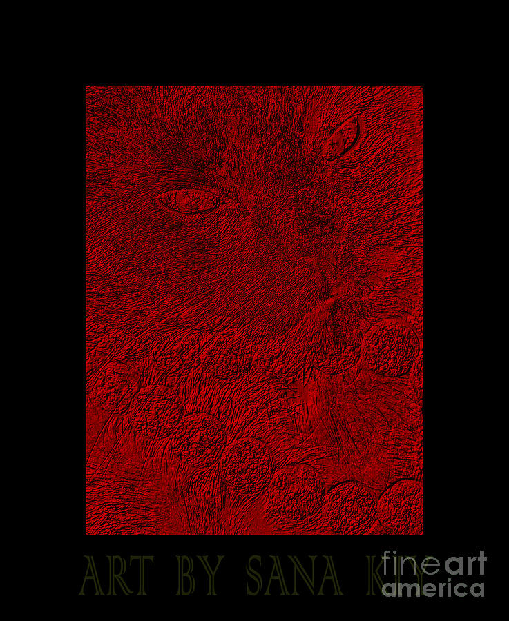 Red cat in black frame Digital Art by Oksana Semenchenko