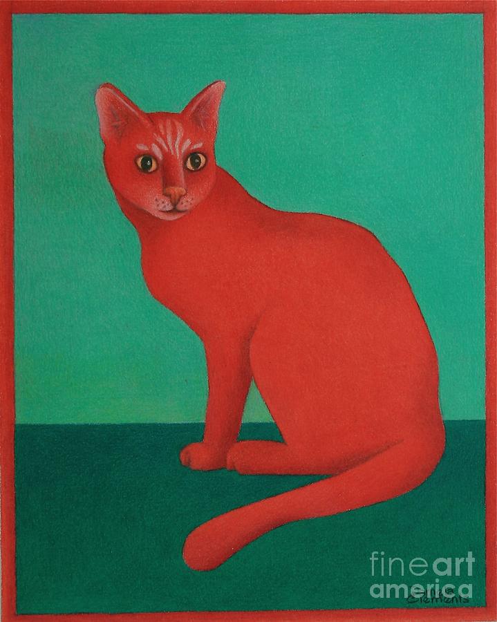Red Cat Painting by Pamela Clements